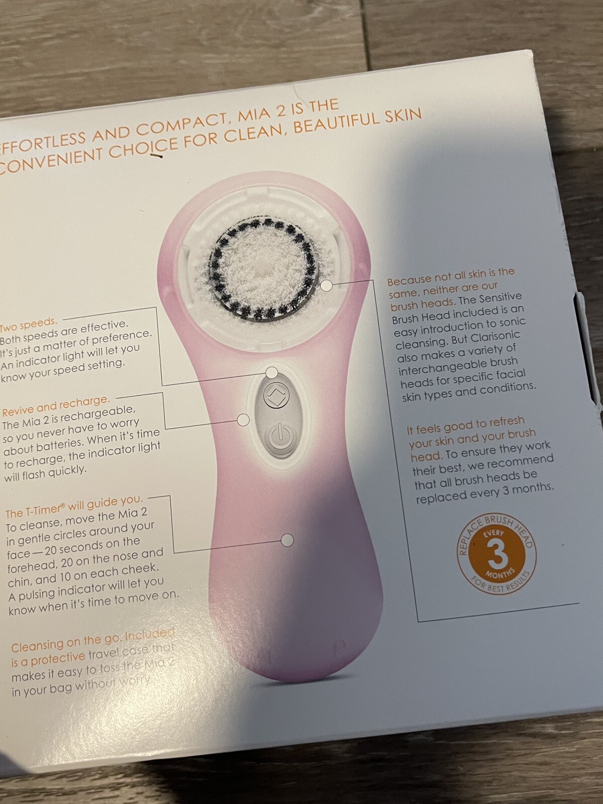 Clarisonic Mia 2 Sonic Skin Cleansing System-White w/ Extra Head +Gel Cleanser