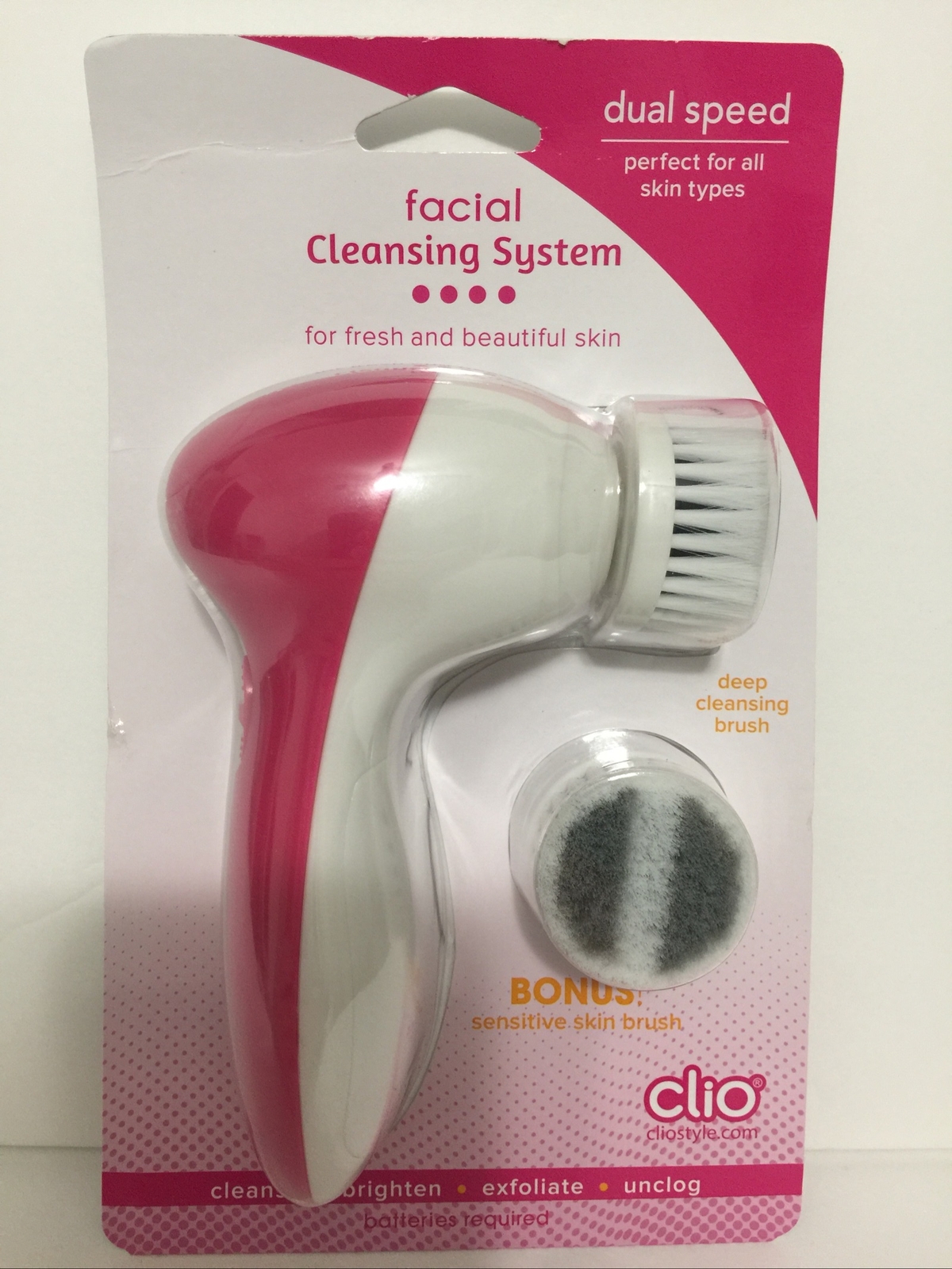 Clio Electronic Facial Cleansing System Dual Speed Technology Pink NEW