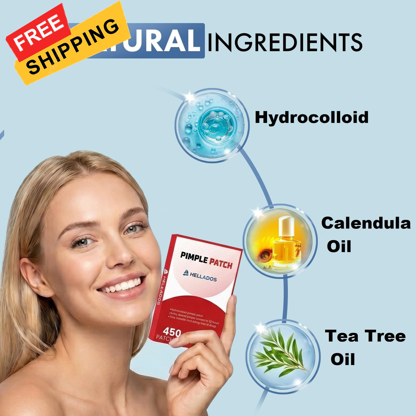 Hellados™ 450 Pimple Patches For Face, 4 Size Acne 8mm, 10mm, 12mm, 14mm