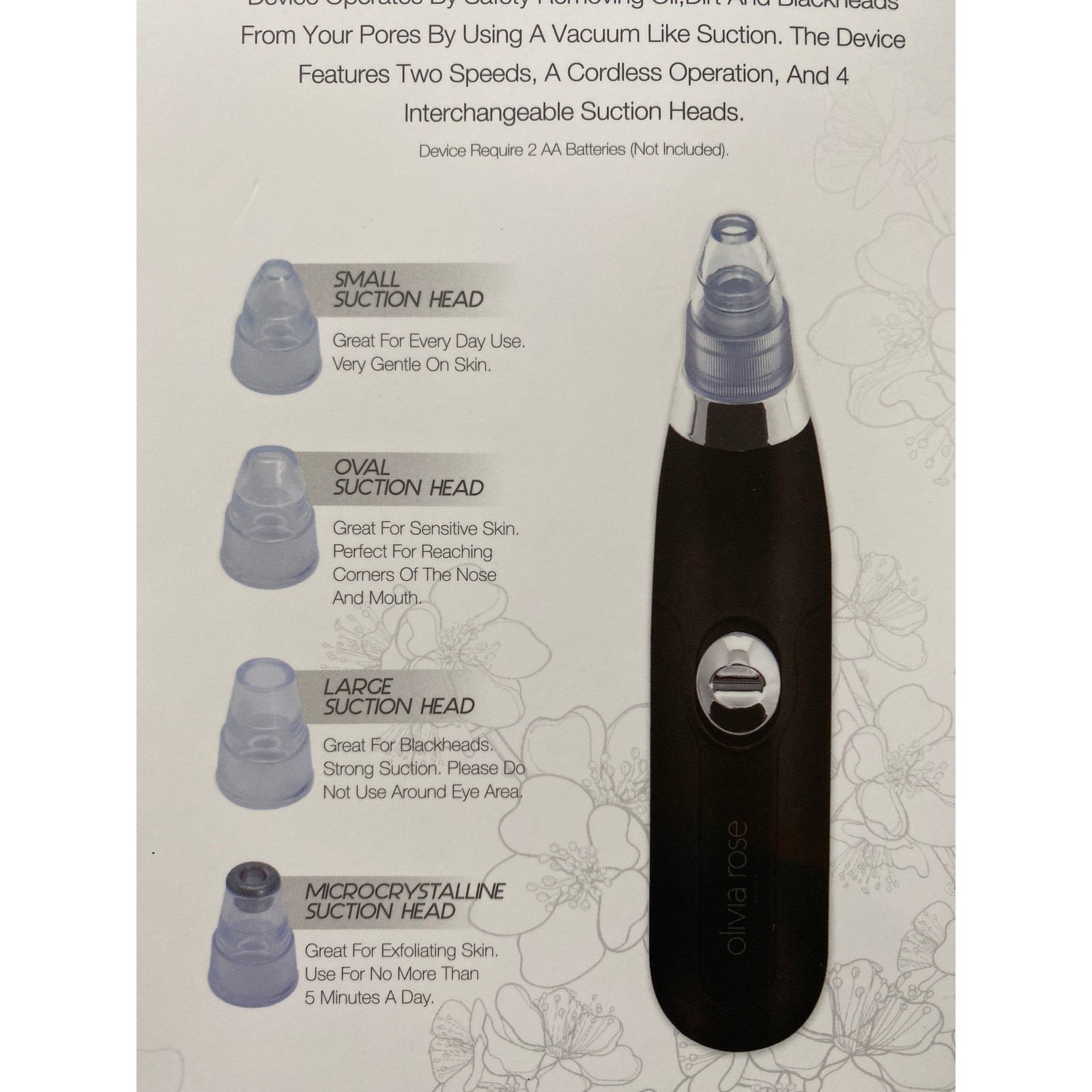 Olivia Rose Electric Vacuum Blackhead Remover Face Suction Pore Cleanser NEW