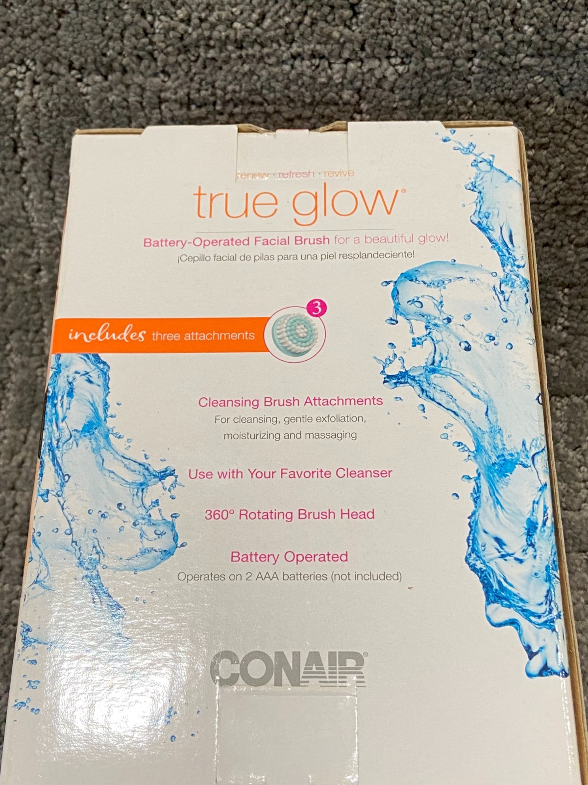 Conair True Glow Battery Operated Facial Kit with 3 Brushes ~ New in Box