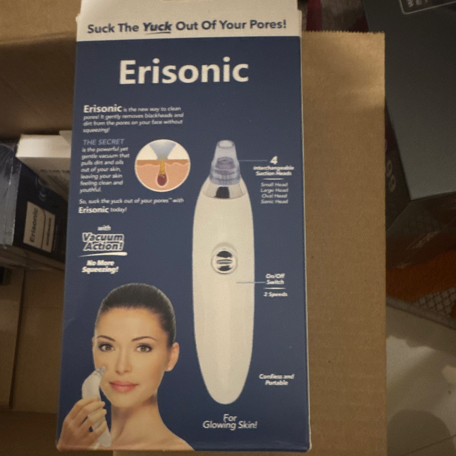 Erisonic Pore Cleaning Vacuum Device Cordless White 2-Speed w/ 4 Heads