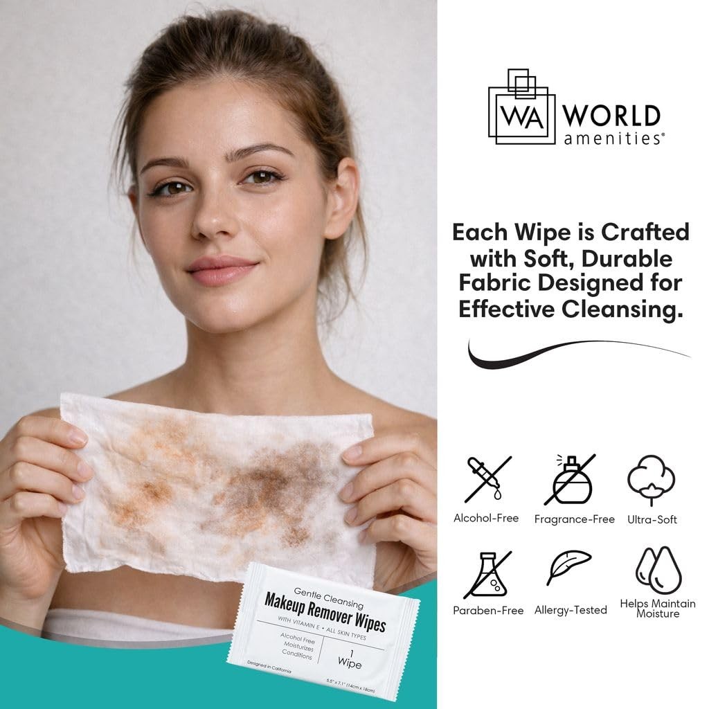 World Amenities – Makeup Remover Wipes – Alcohol Free – 50 Count (Pack of 1)