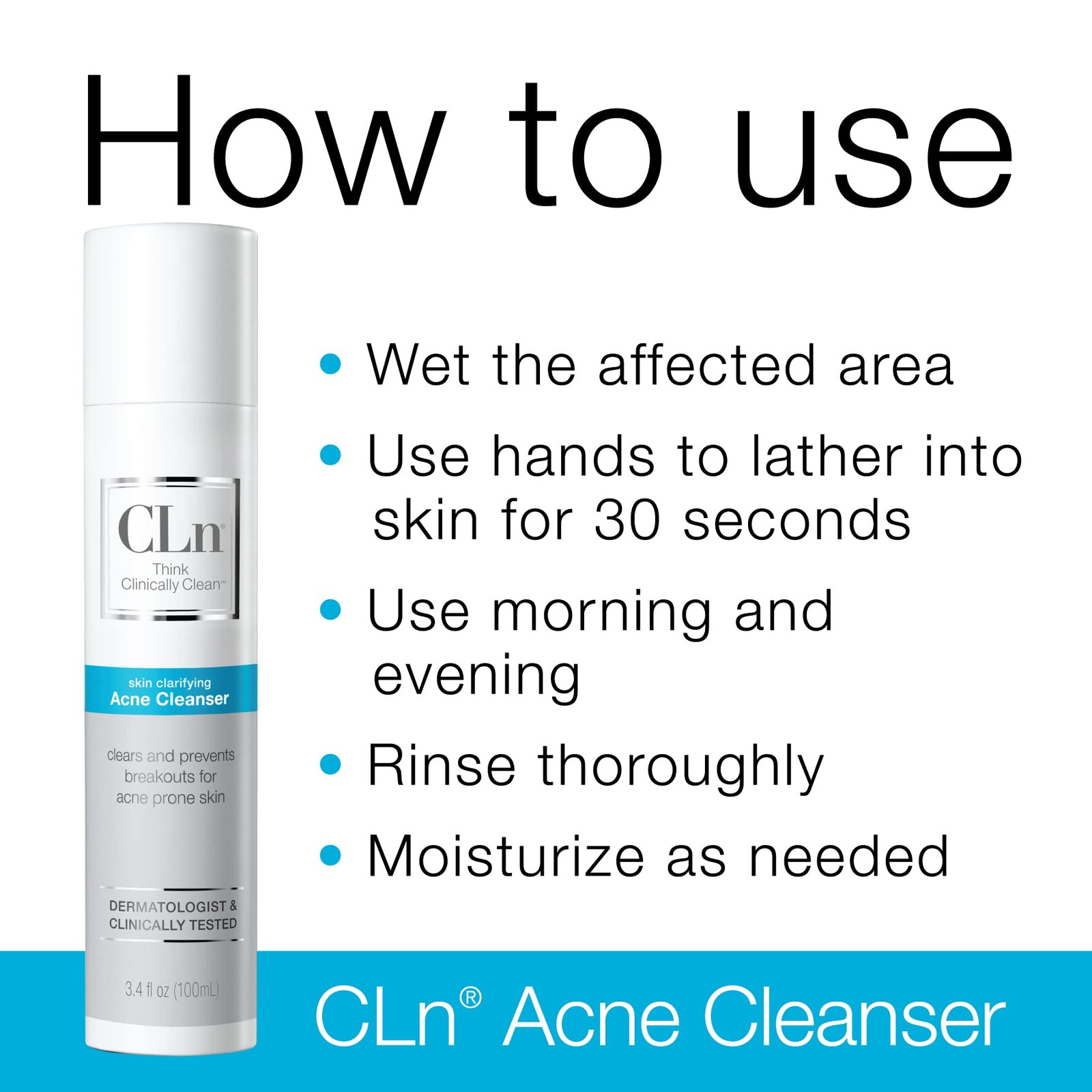 CLn® Acne Cleanser-Facial Cleanser with 0.5% 3.4 Ounce (Pack of 1), Clear