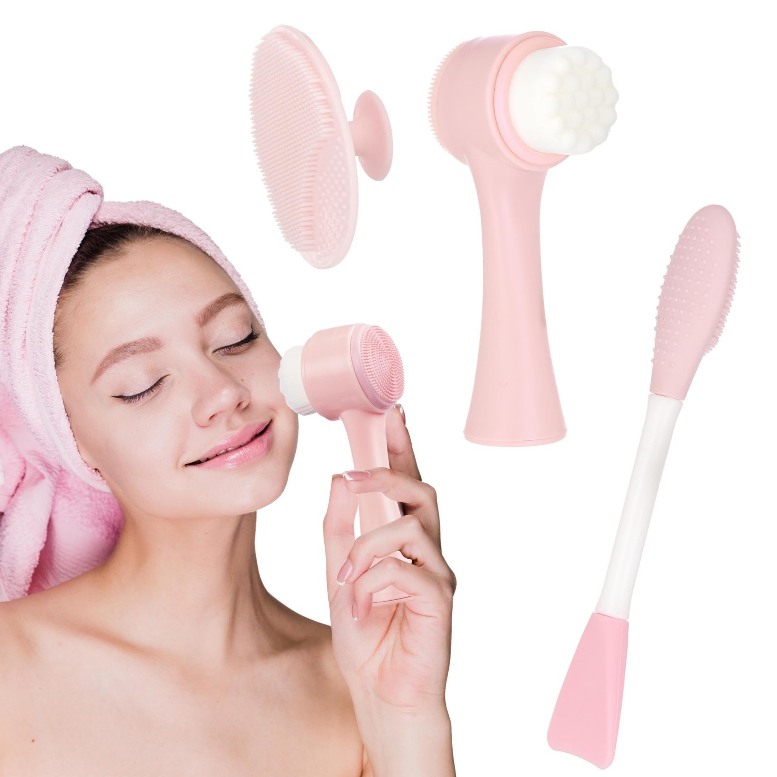 3pc Facial Cleansing Set – Exfoliating Scrub, Cleansing Brush & Face Wash Kit fo