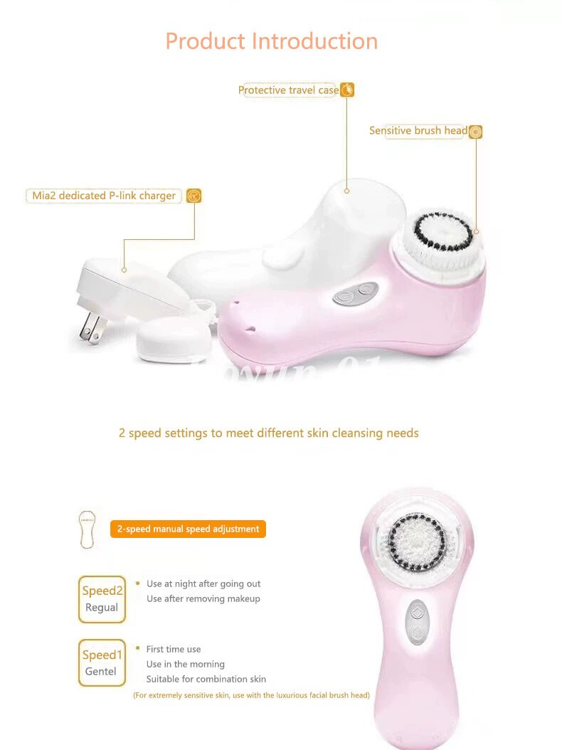 2 Speeds White/Pink Clarisonic Mia 2 Sonic Facial Skin Cleansing Brush System