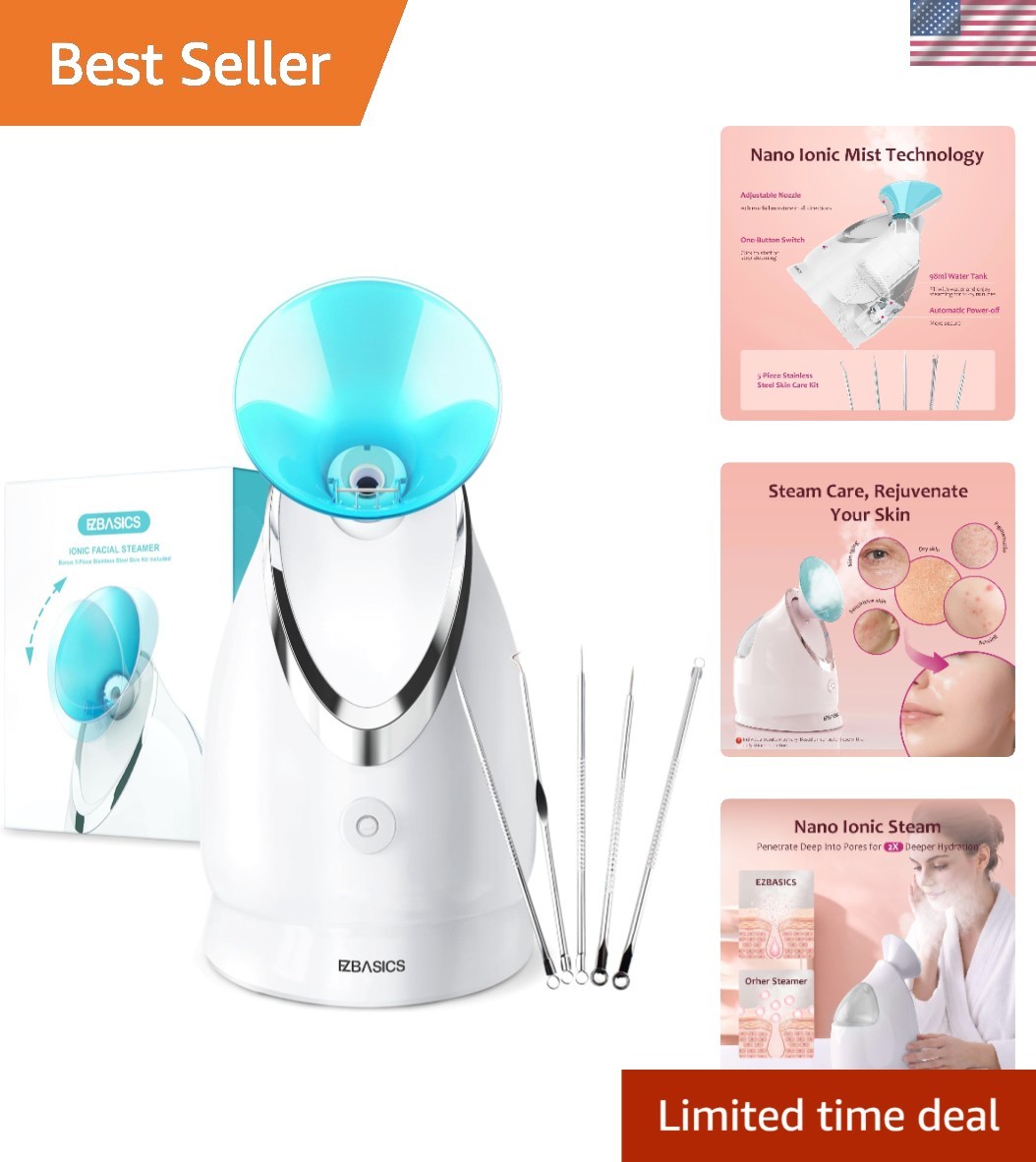 Compact Nano Ionic Facial Steamer with Adjustable Nozzle & Skin Treatment Kit