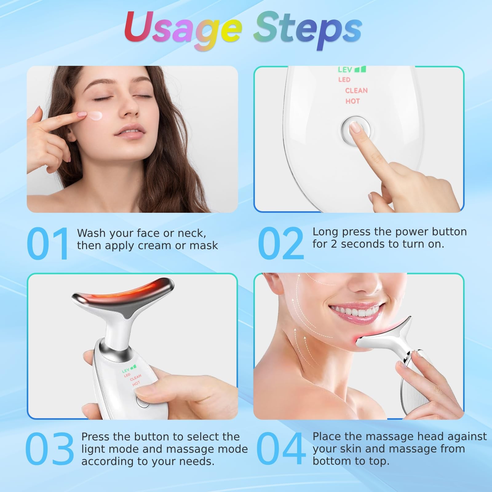 Face and Neck Massager T𝗈𝗈I, 7 C𝗈I𝗈r Facial for White