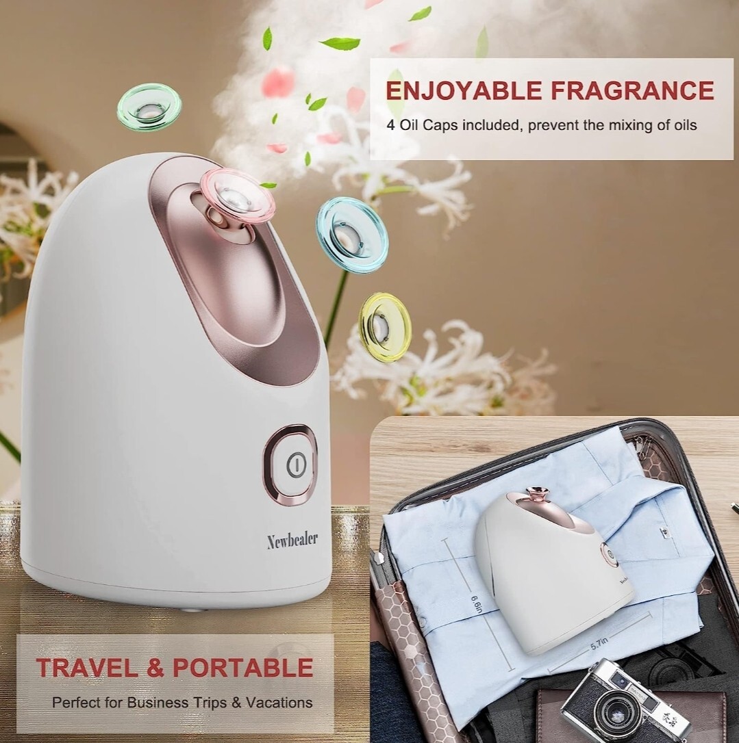 Newbealer Mini Aroma Face Steamer, 160ml Hot Mist Facial Humidifier Atomizer