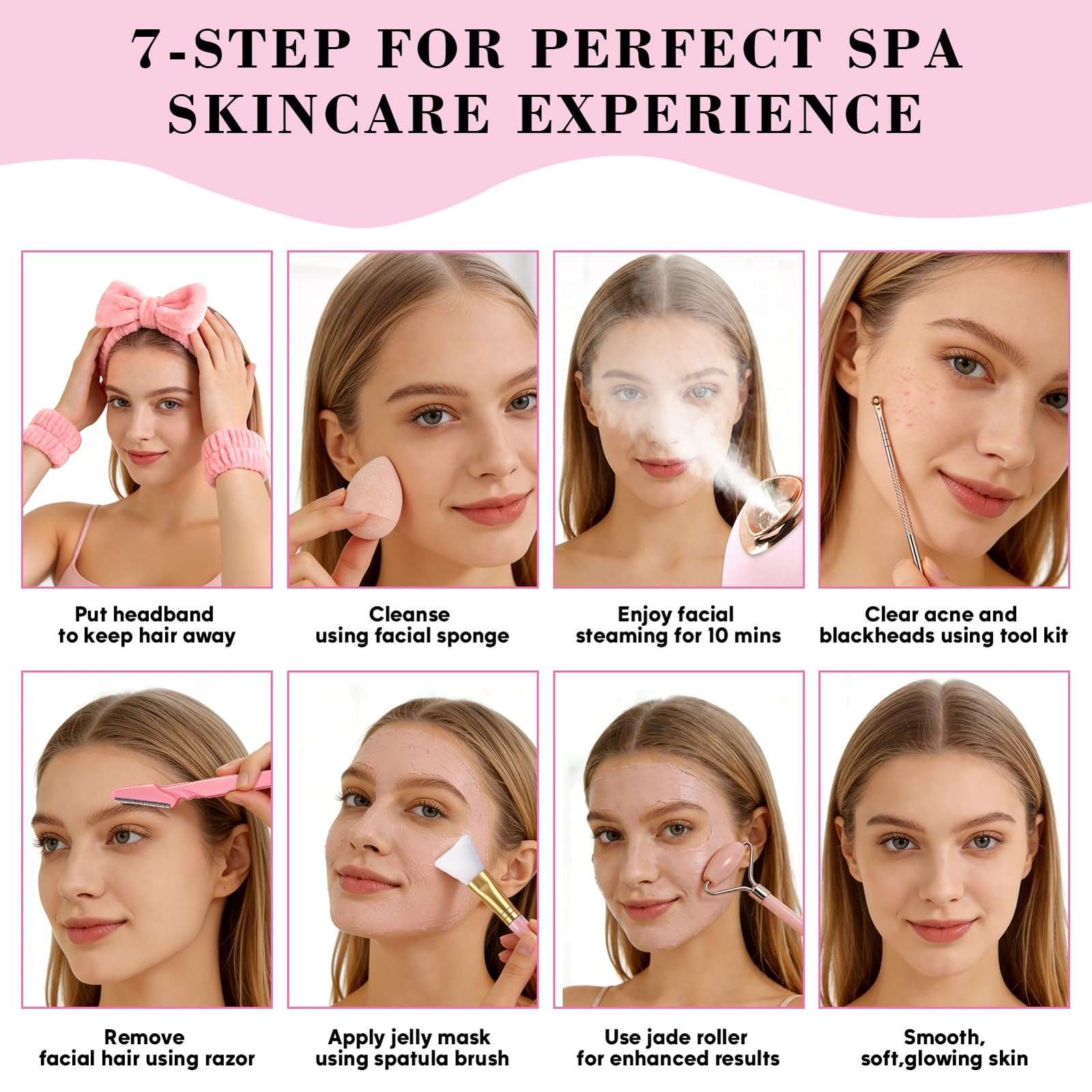 Pjordo Facial Steamer Spa Kit, Skin Scrubber, Nano 18 Count (Pack of 1), Pink
