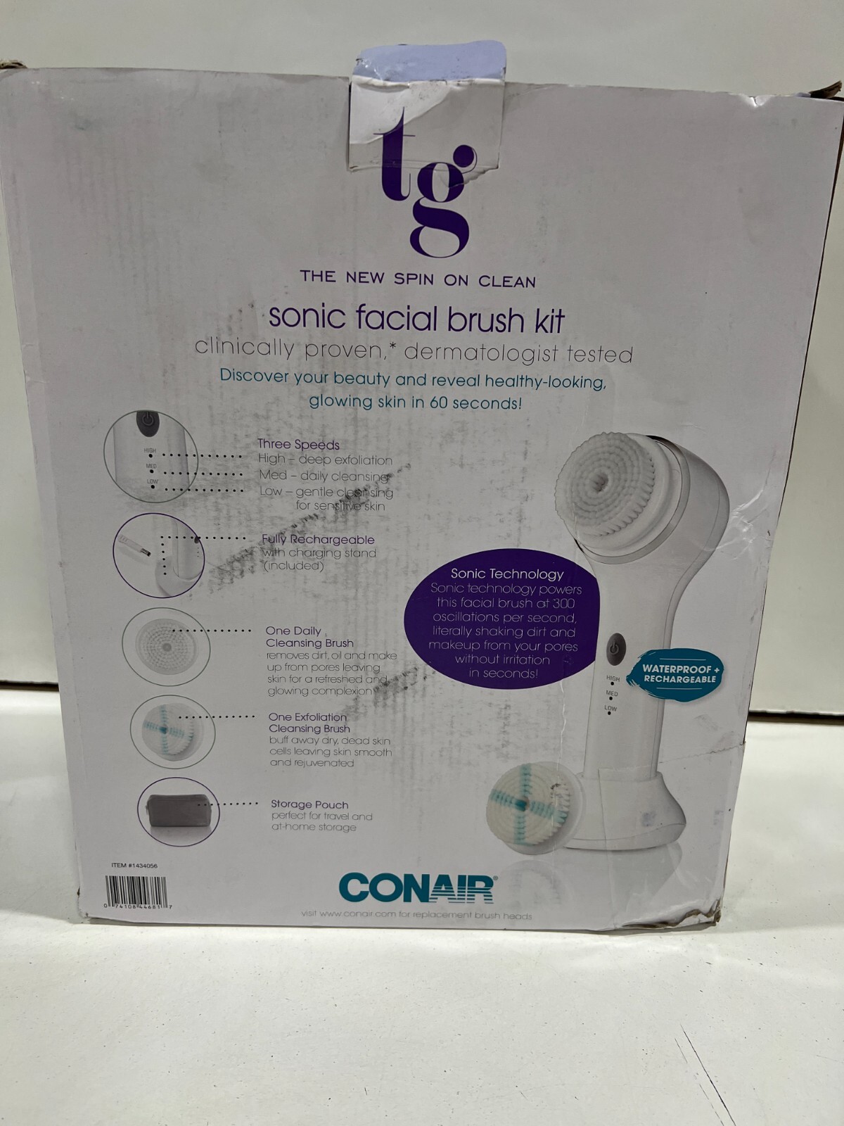 Conair True Glow Sonic Facial Brush Kit Waterproof Rechargeable 2 Brush Heads