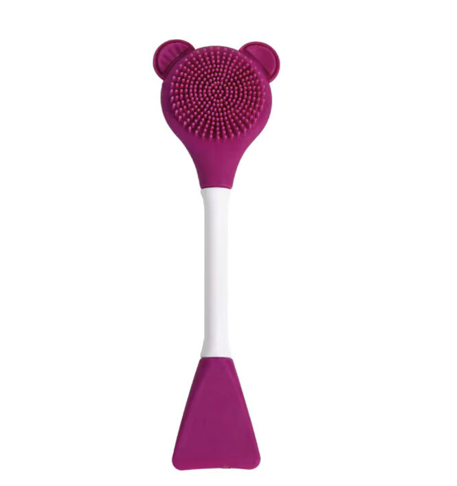 Portable Soft Silicone Facial Cleansing Brush Double Head Home Travel Red Pink