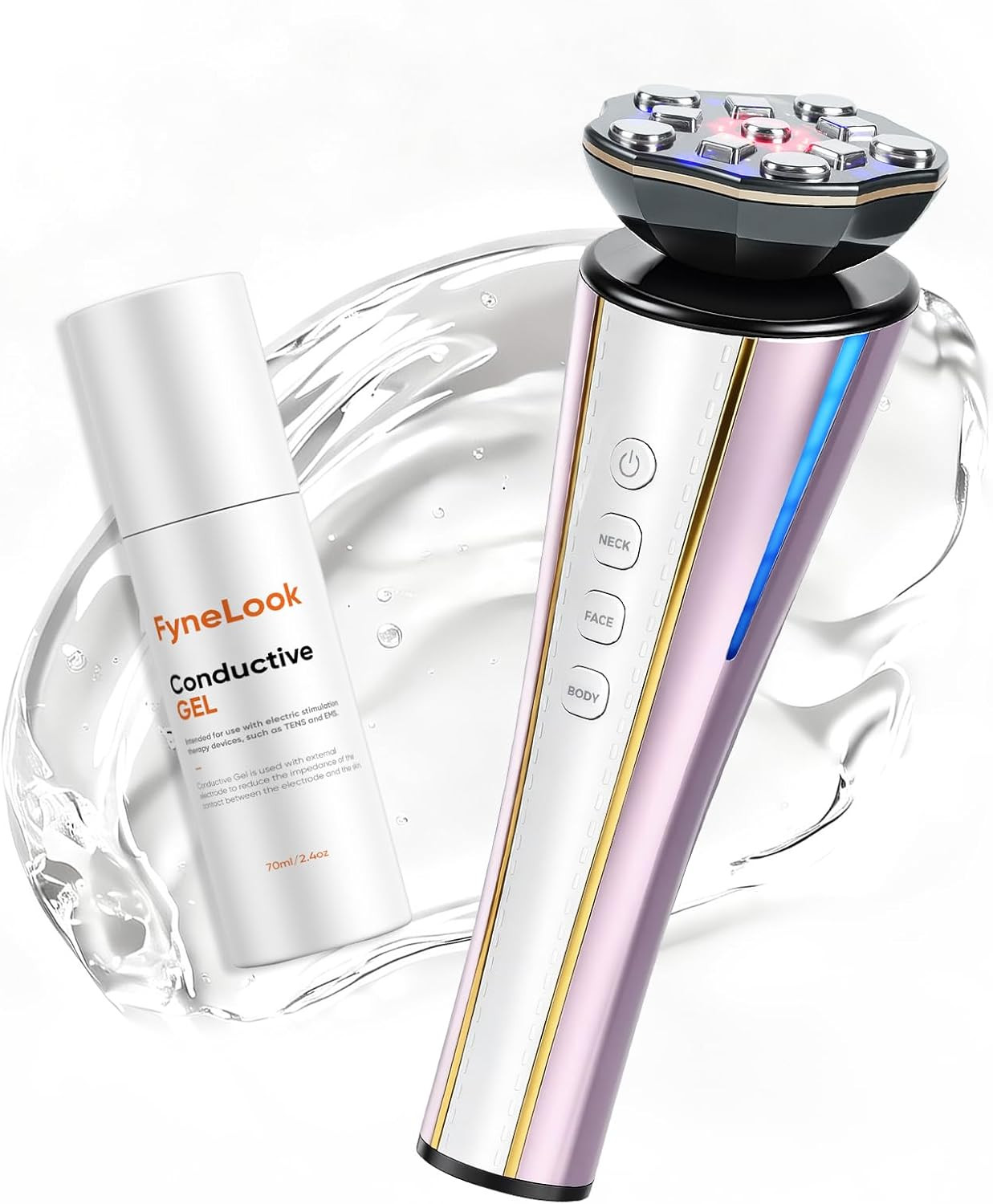 Microcurrent Facial Device 4-In-1 Beauty Device with Red Light Therapy and Blue