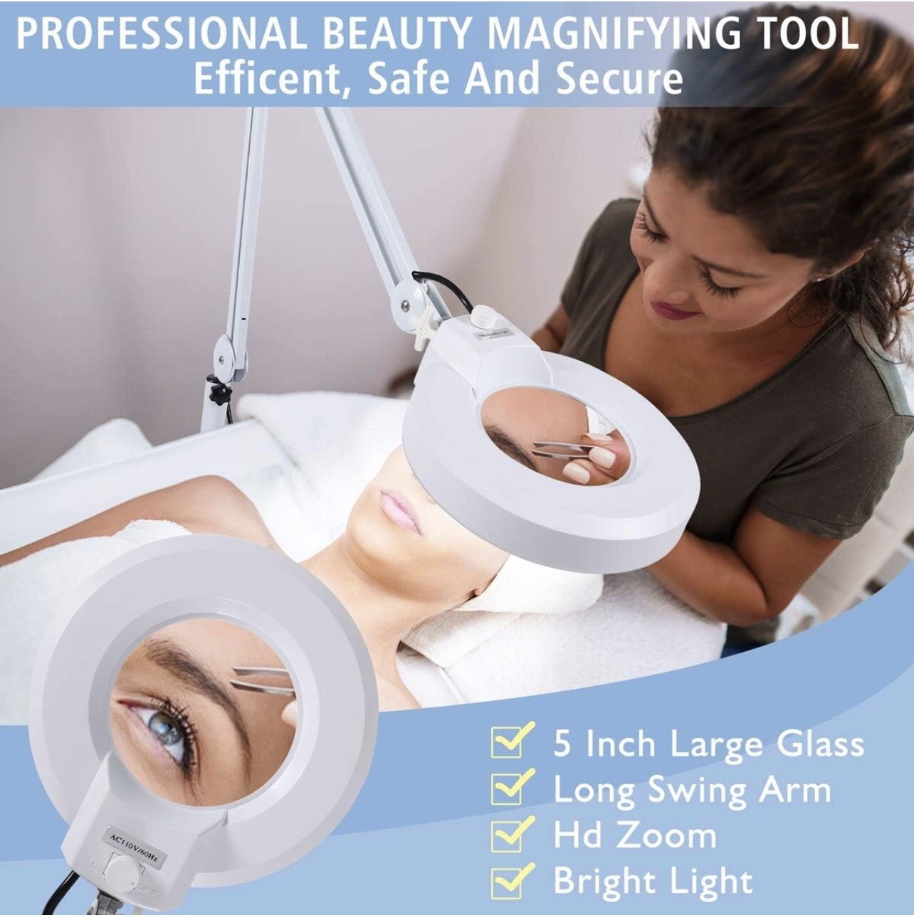 Magnifying Floor lamp with 5 Wheels Rolling Base for Estheticians, Lash techinic