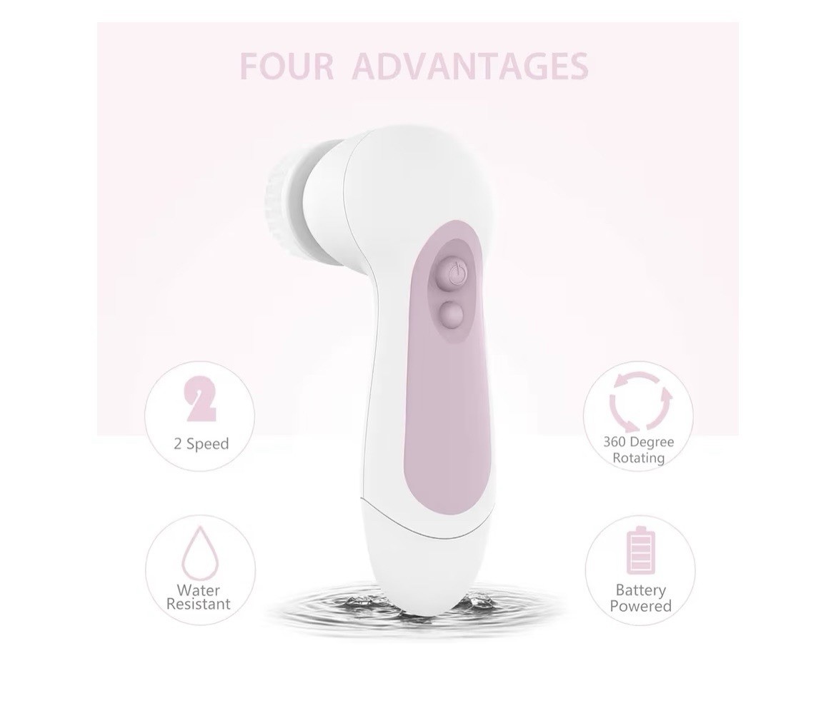 Waterproof Facial Cleansing Spin Brush Set with 5 Exfoliating Brush Heads – Elec