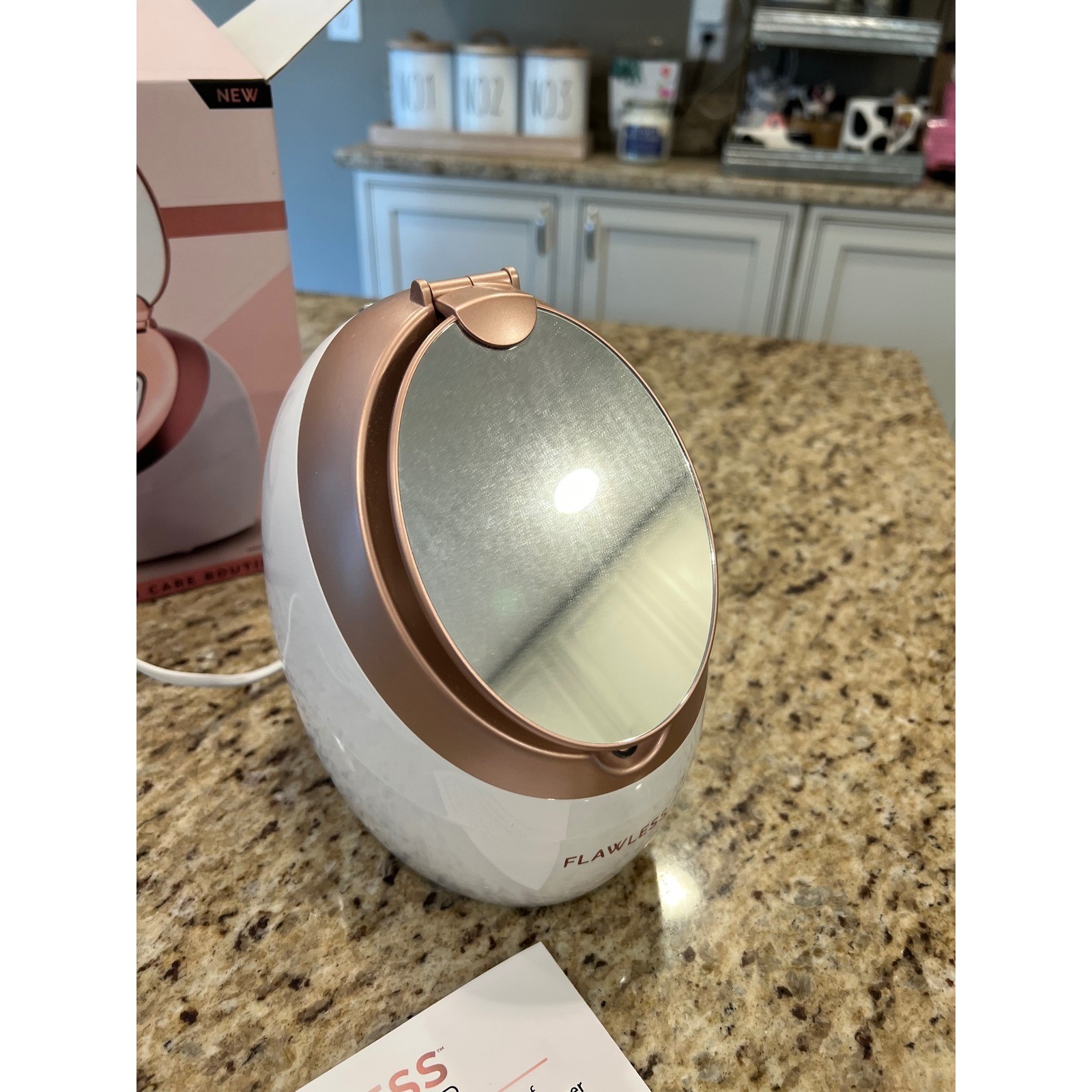 Finishing Touch Flawless Facial Steamer Rose Gold White Skin Care System Mirror