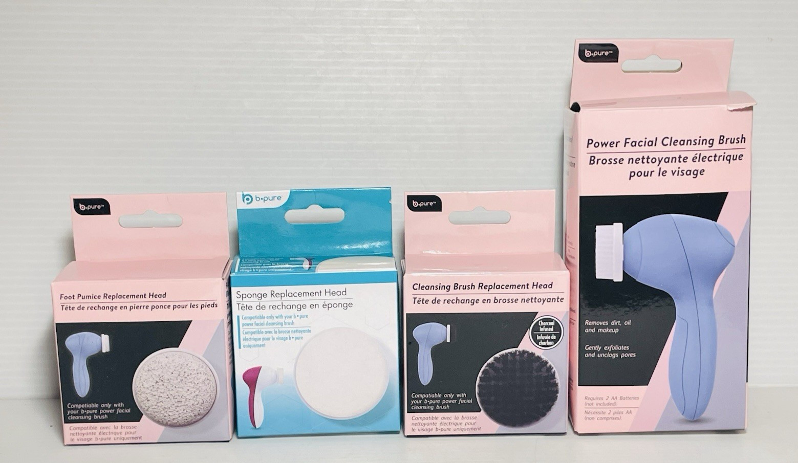 B·Pure Power Facial Cleansing Brush Exfoliates Unclogs Pores with 3 Extra Heads.