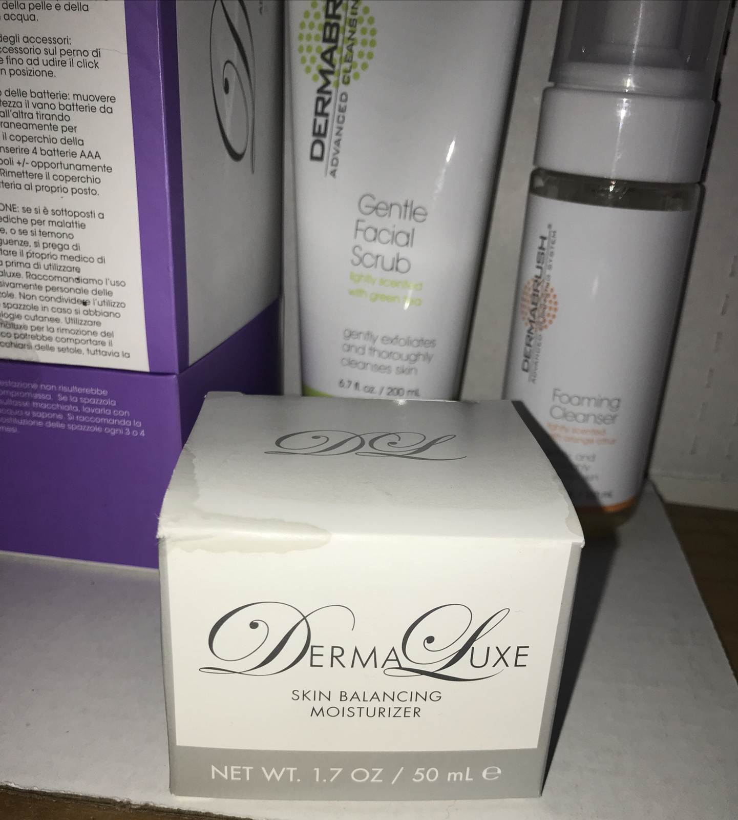 Dermaluxe Advanced Cleansing System Kit * Purple 2 Speeds 4 Cleaning Heads *