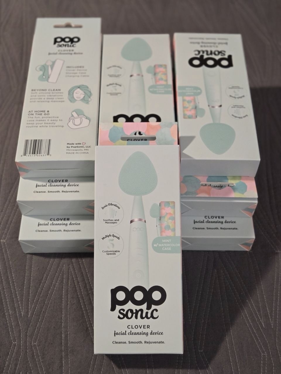 Lot of 10 PopSonic Clover Facial Cleansing Devices Open Box Tested Complete