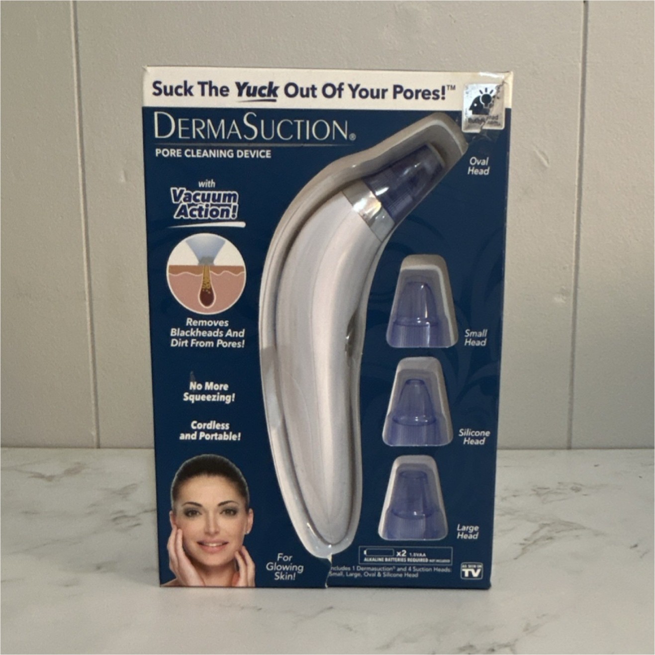 DermaSuction Cordless Pore Cleaning Device 2 Speeds Portable Removable Heads