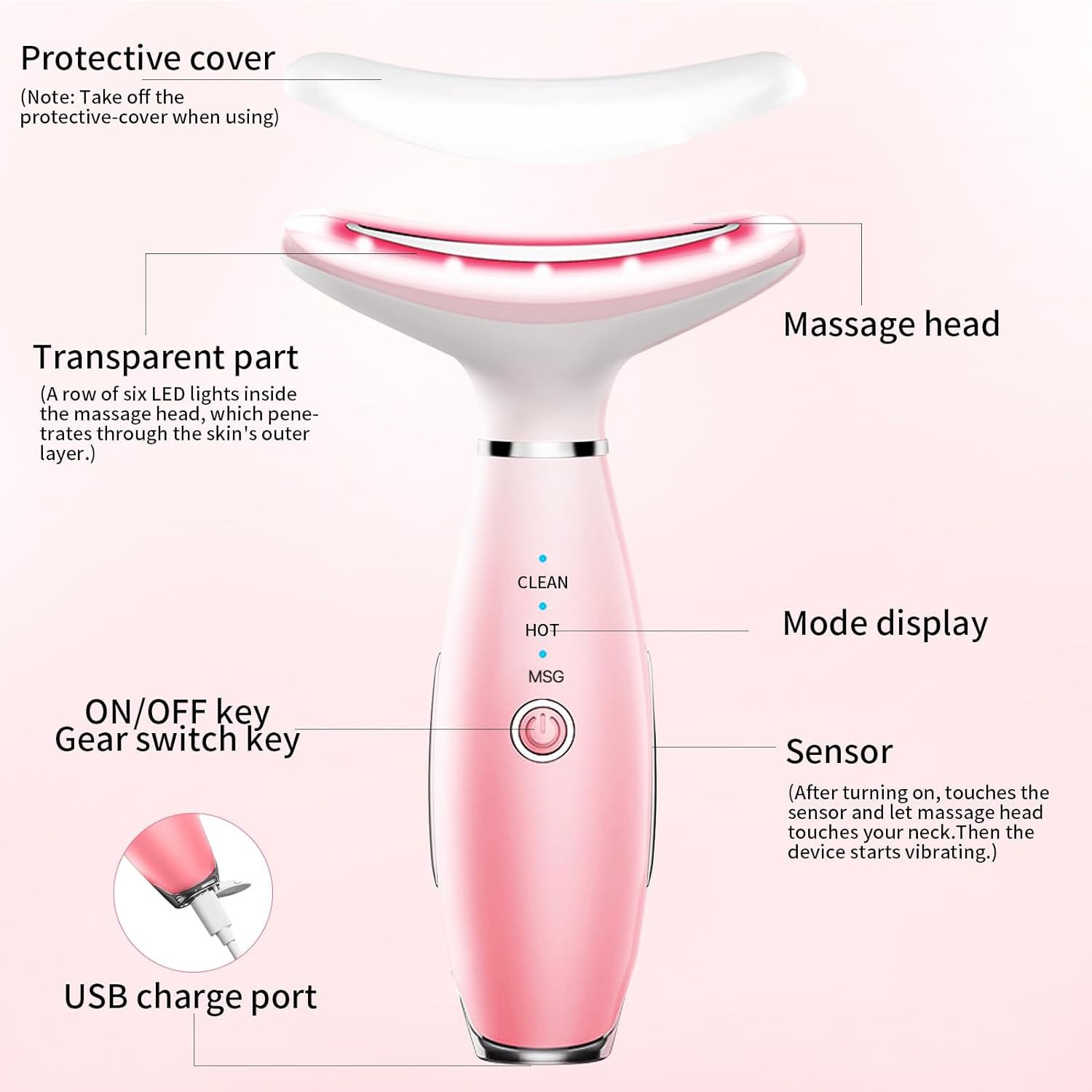 Red Light Therapy for Face and Neck Massager Tool LED Facial Light Therapy Skin