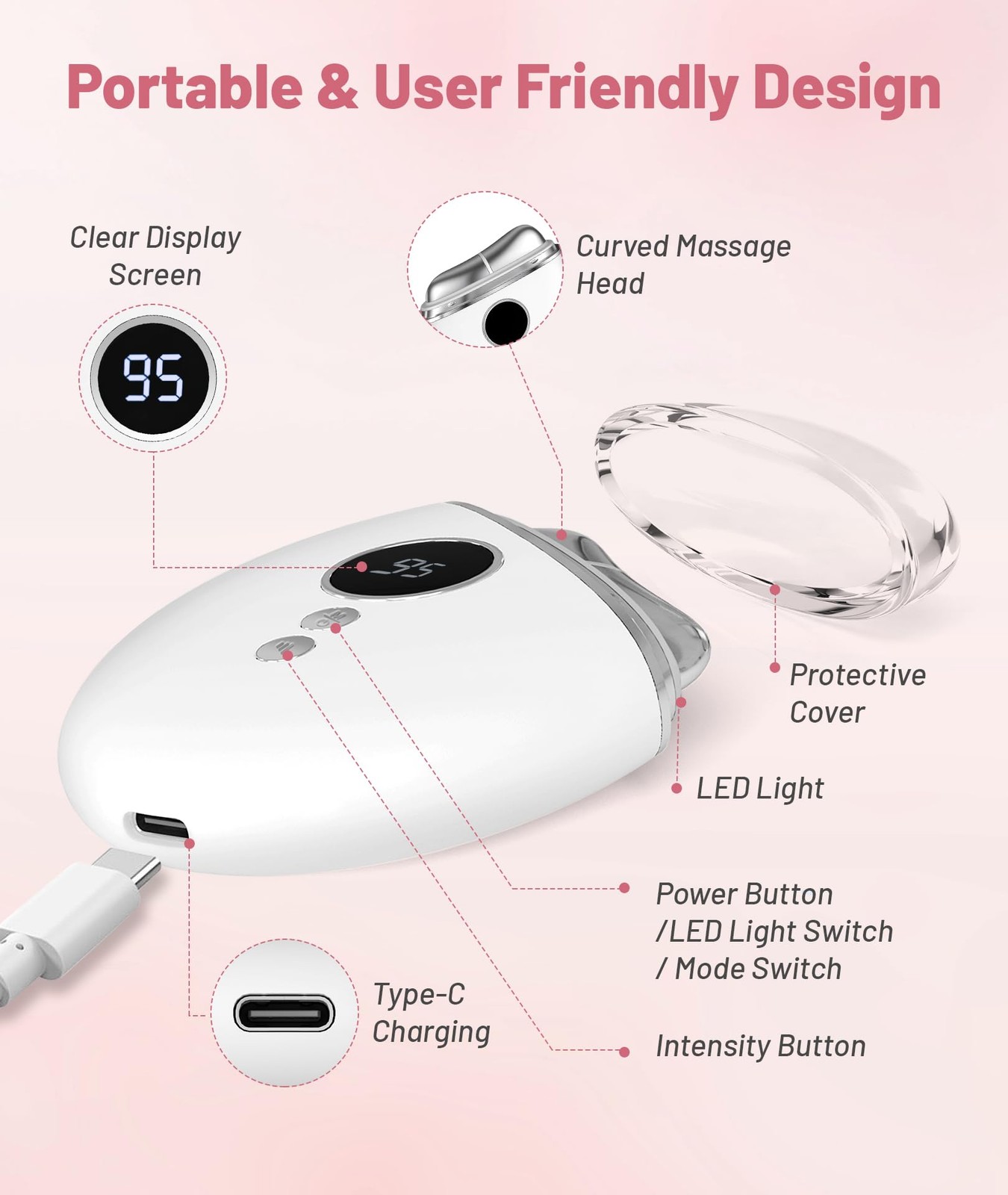 Jobazok 4-in-1 Red Light Therapy for Face and Neck, Gua Sha Facial Tool White