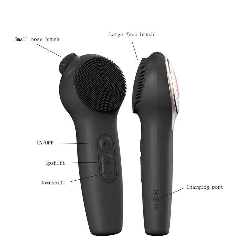 Electric Silicone Facial Cleansing Brush Sonic Face Massager LED Light Heat Ther