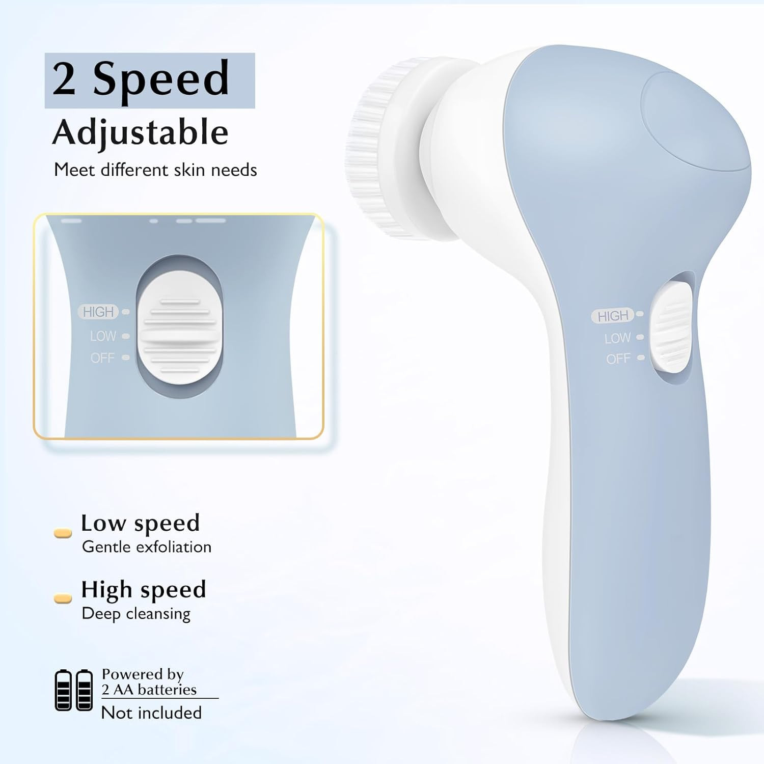 Facial Cleansing Brush Silicone Face Scrubber: 2 In1 FBS-D Electric Exfoliating