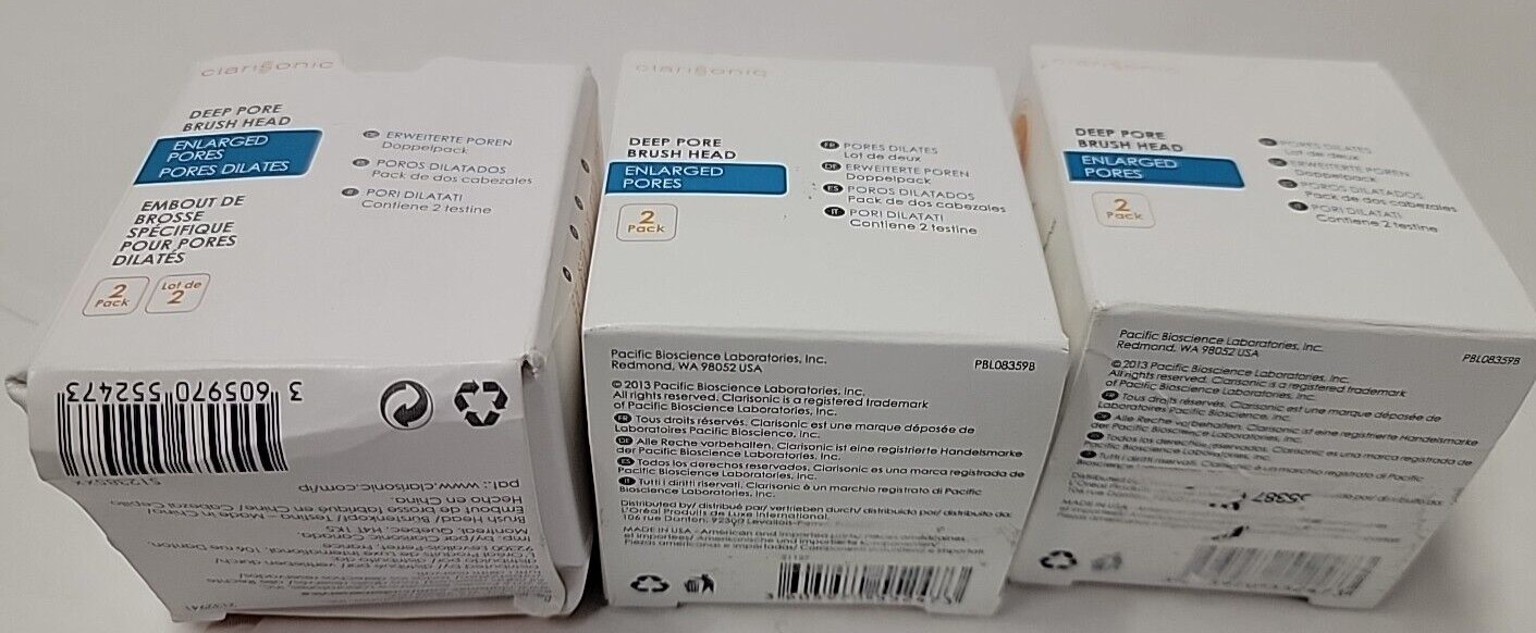 CLARISONIC FACIAL DEEP PORE BRUSH HEADS TWIN PACKS LOT OF 3 TOTAL 6 BRUSHES