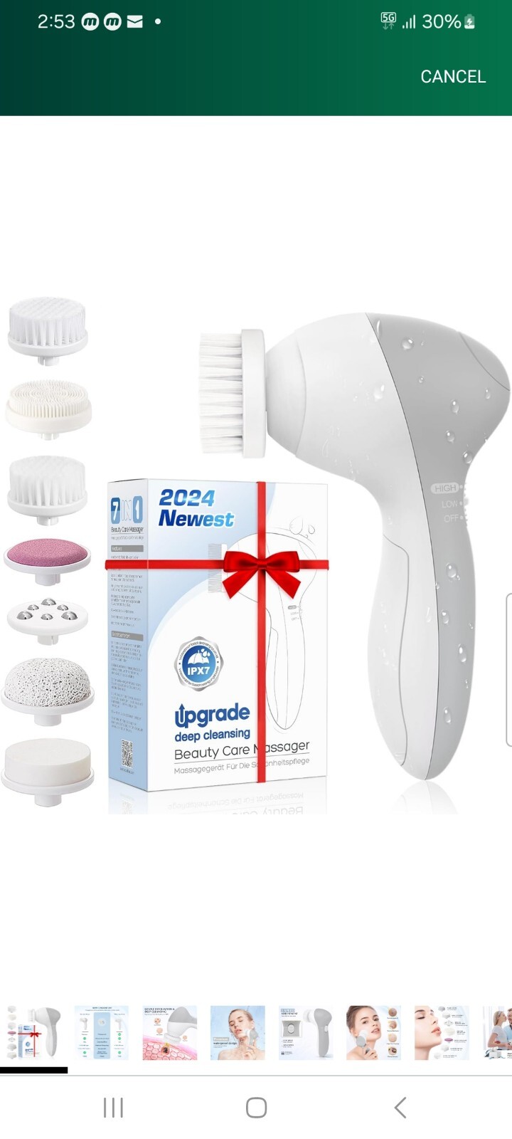 COSLUS Facial Cleansing Brush Silicone Face Scrubber: 7 in 1 FBS-D Electric Ma..