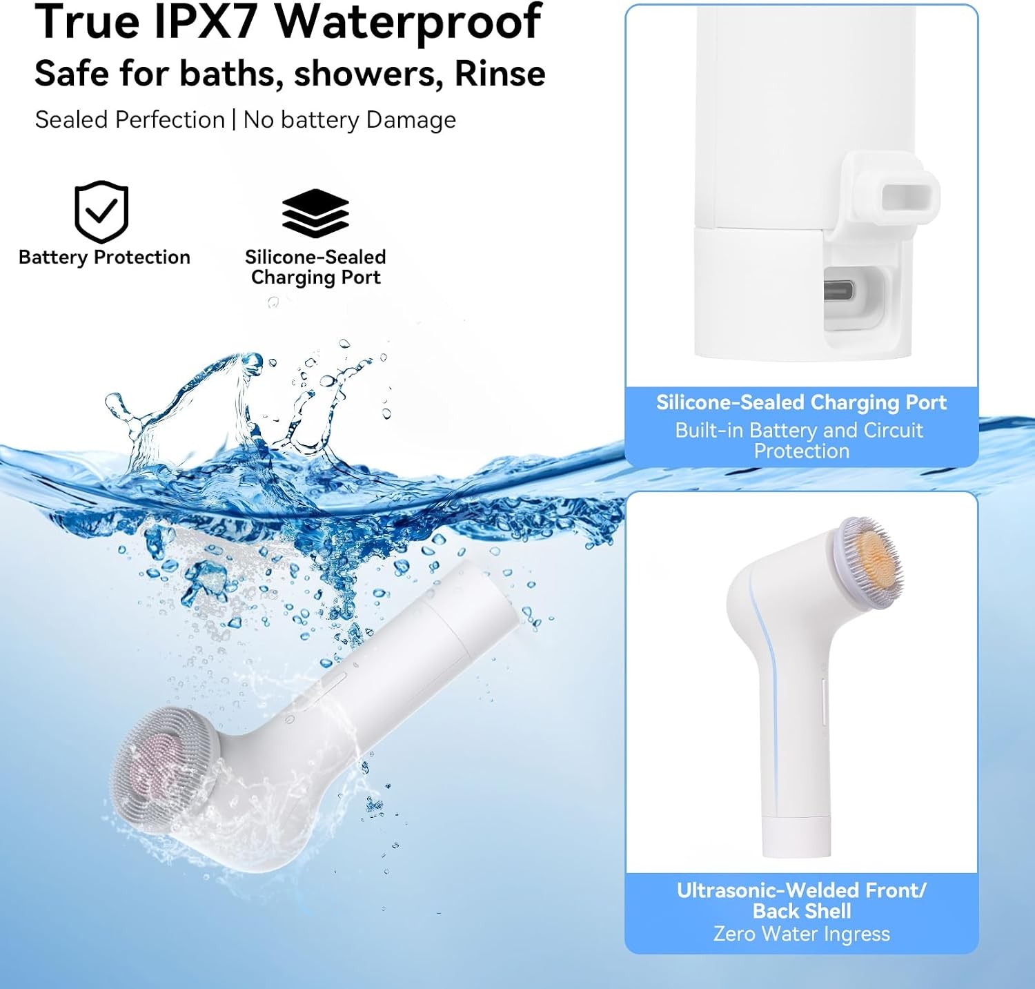 Rechargeable Electric Facial Cleansing Brush, Waterproof Silicone Face Scrubber