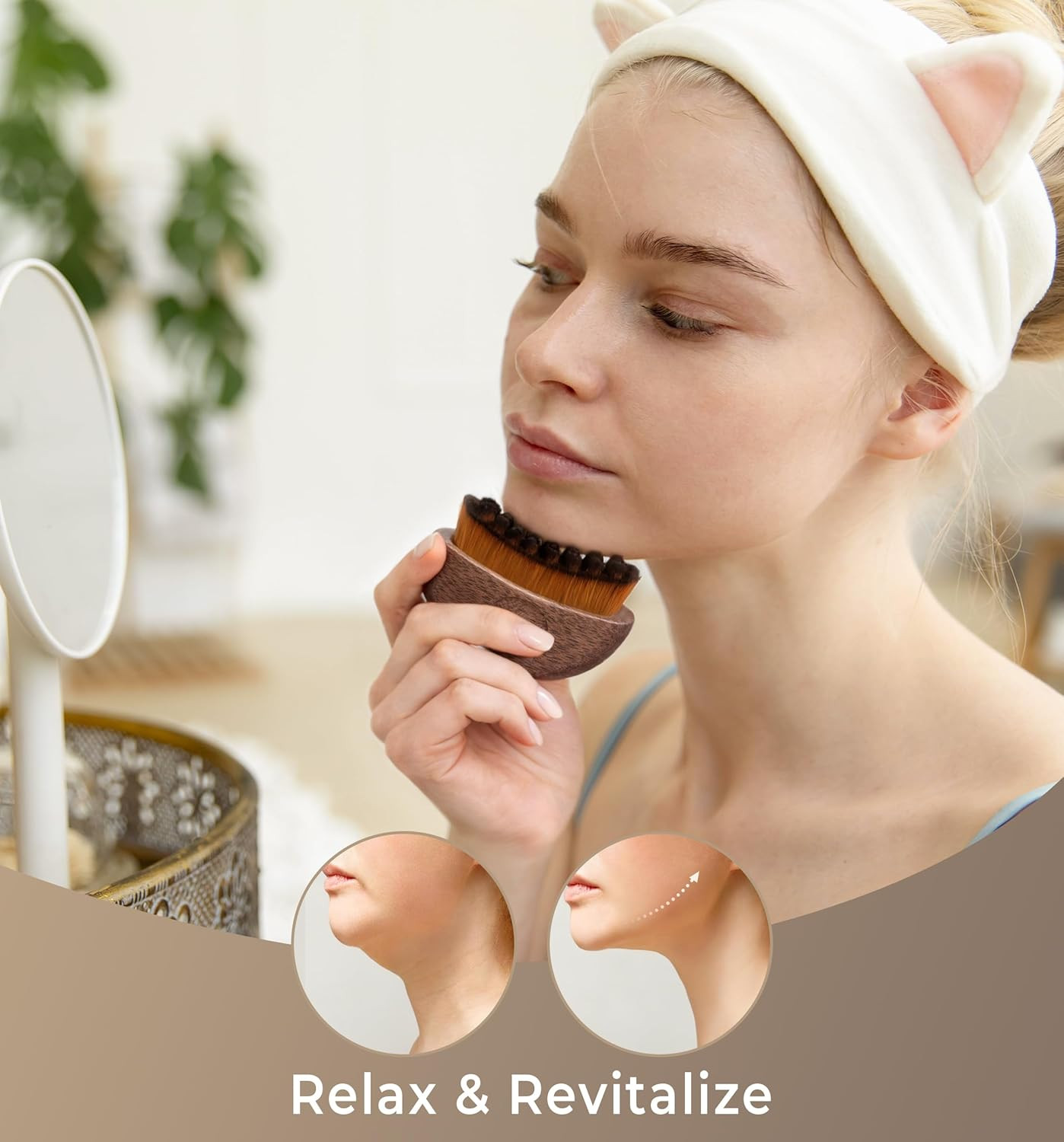 Lymphatic Contour Face Brush – Wooden Handle Lymphatic Drainage Face Sculpting B