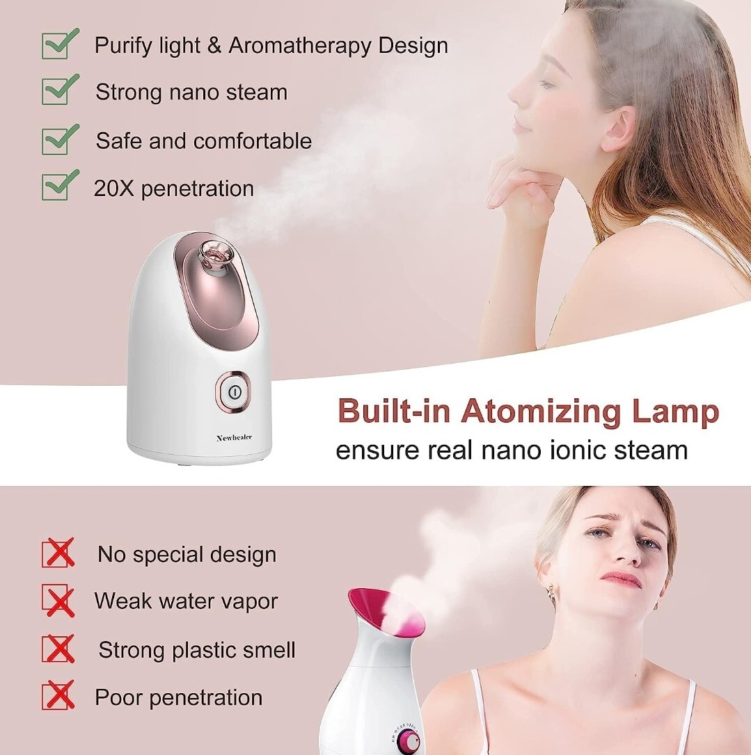 Newbealer Mini Aroma Face Steamer, 160ml Hot Mist Facial Humidifier Atomizer