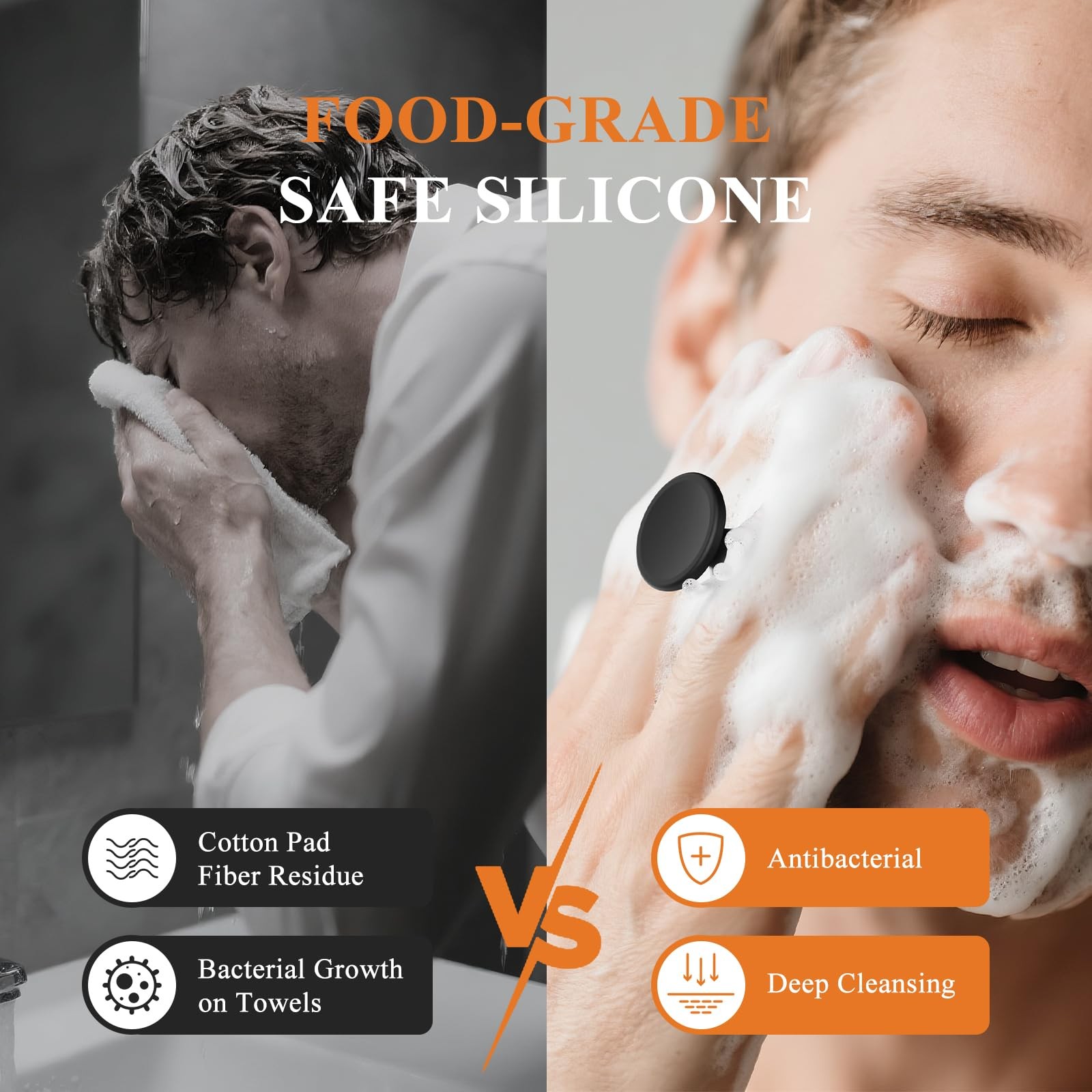 Silicone Face Scrubber for Men, Gentle Exfoliator Pad & Body Scrubber, Black