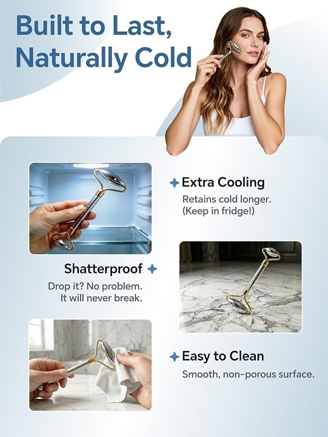 Stainless Steel Face Roller & Gua Sha Massager for Jawline Puffiness