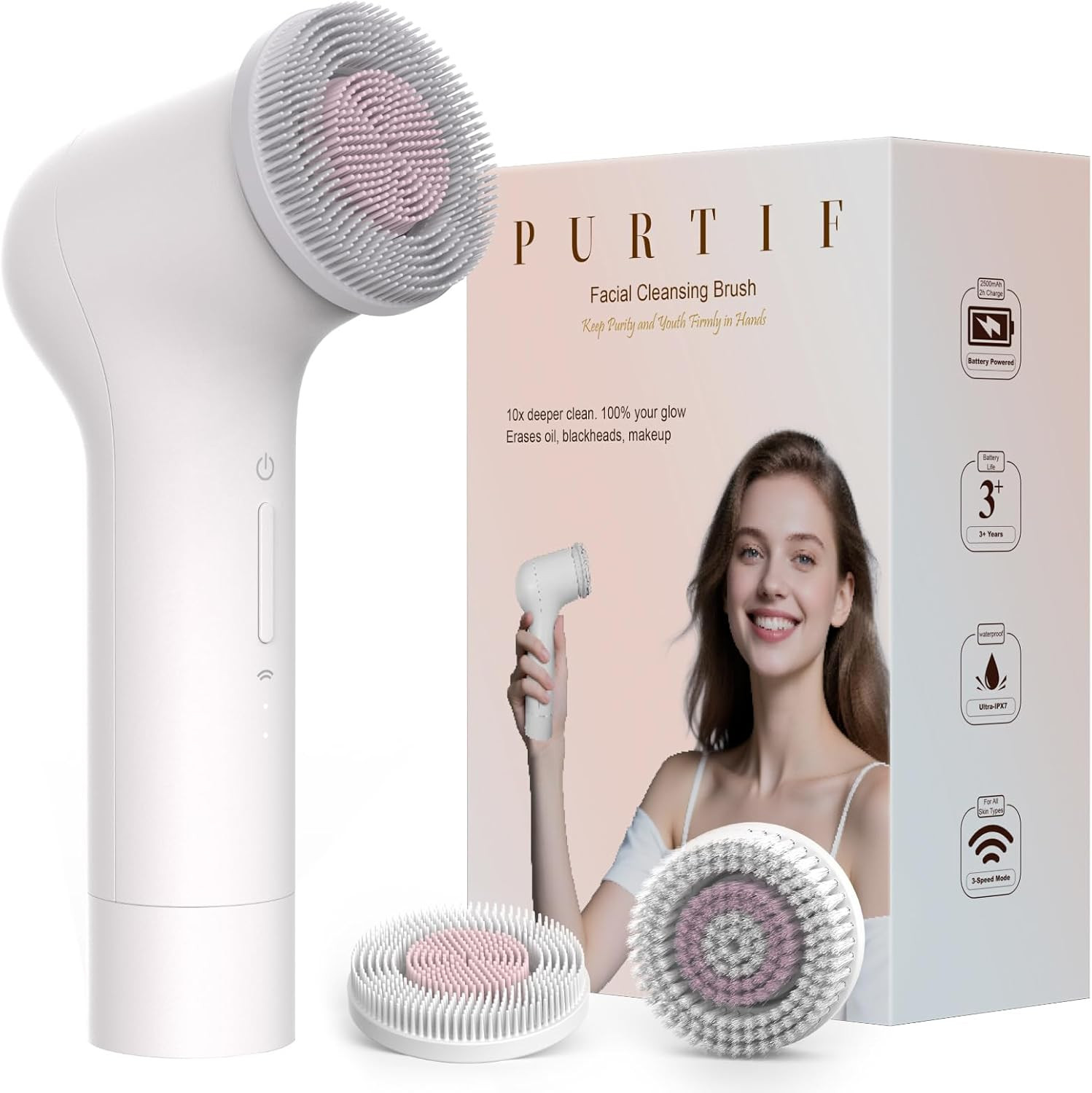 Electric Facial Cleansing Brush – Rechargeable Silicone Face Scrubber Exfoliator