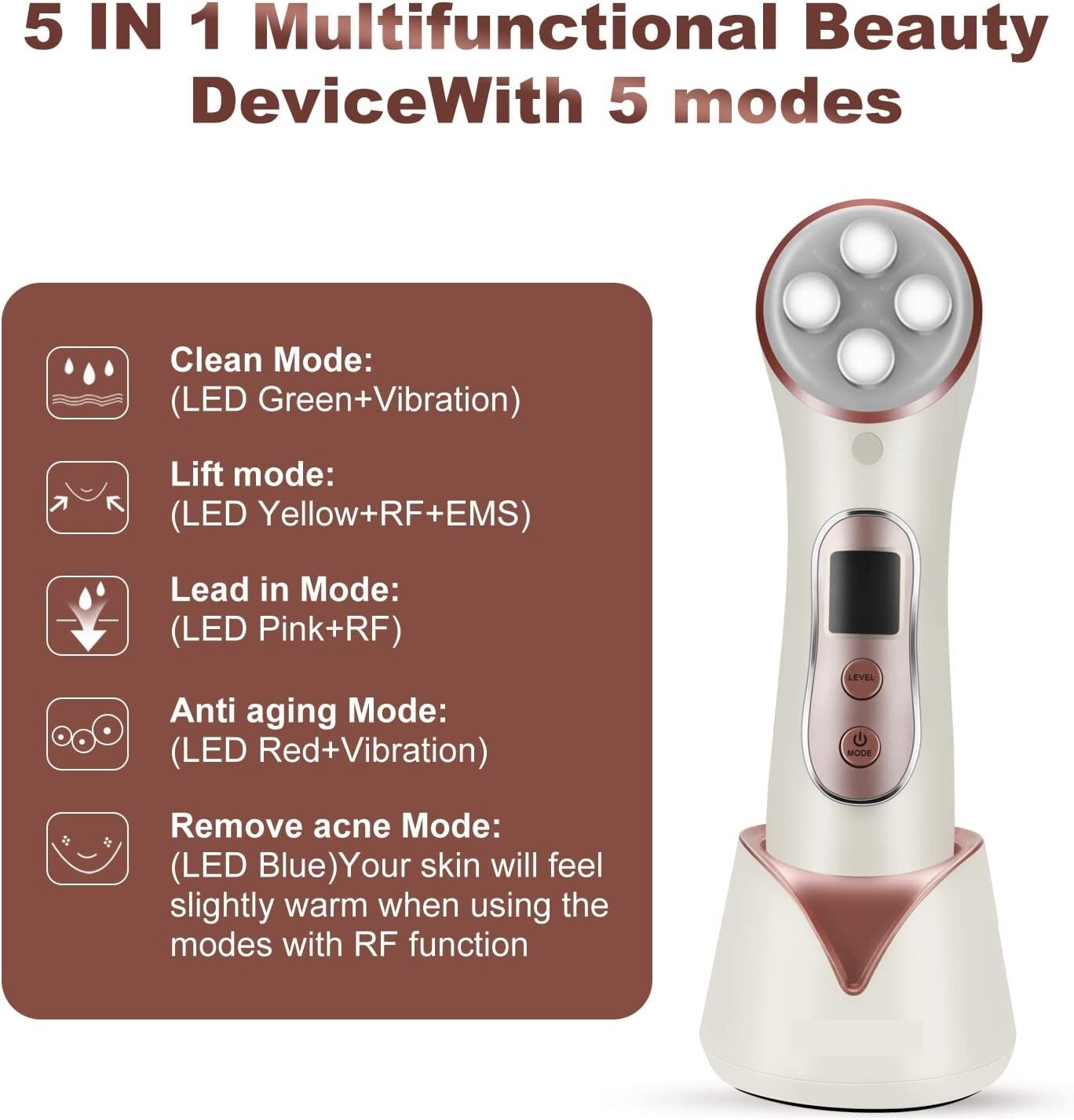 Ka Face Radio Frequency Ems Vibration Light Cleaning anti Age Wrinkles Acne