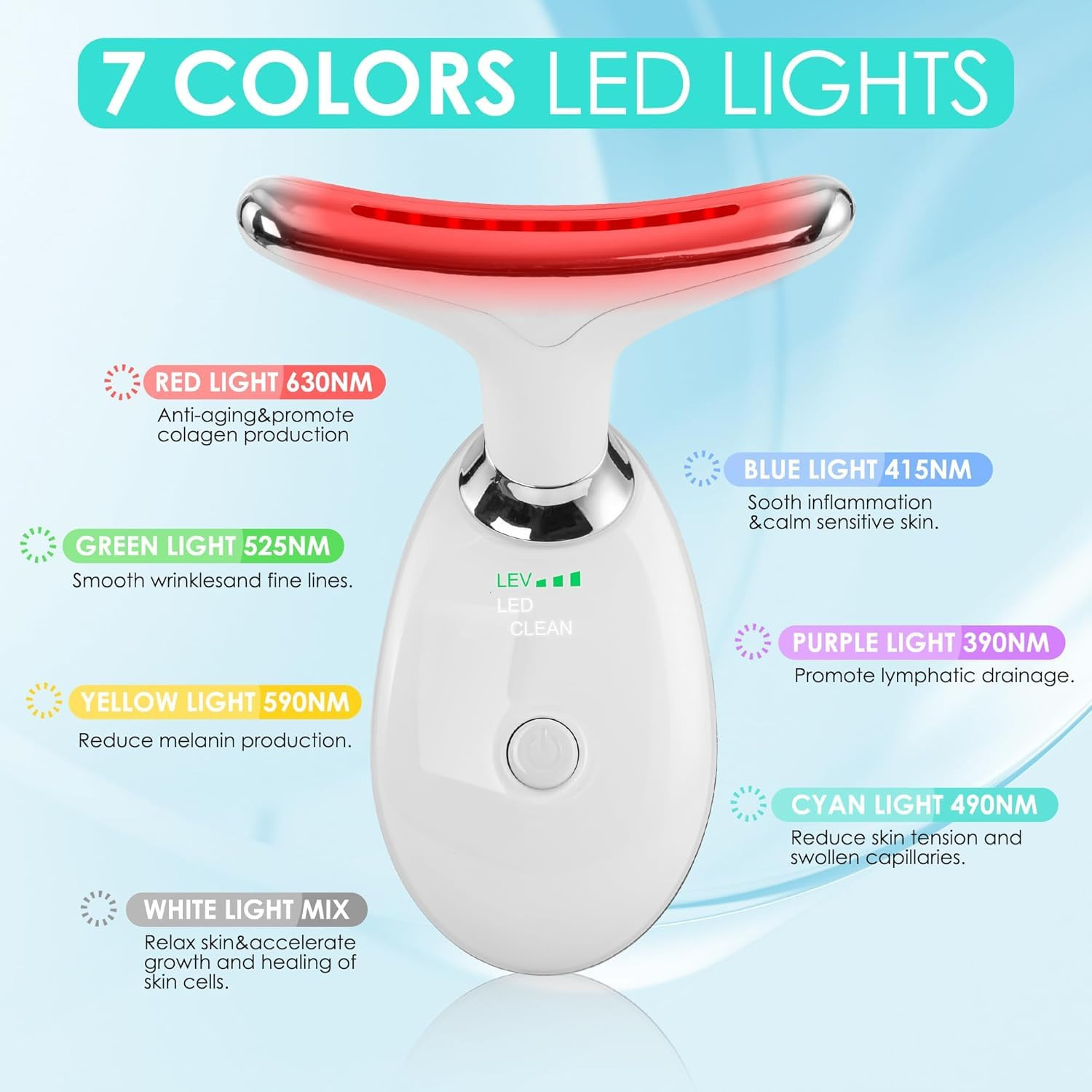 Facial Massager Face Neck Sculpting Wand 7 Color LED Beauty Tool White
