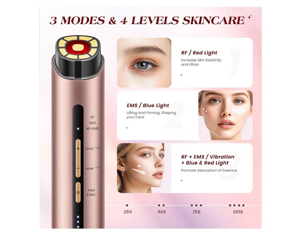 Microcurrent Facial Device, 3 Modes Red Light Therapy for Face and Neck