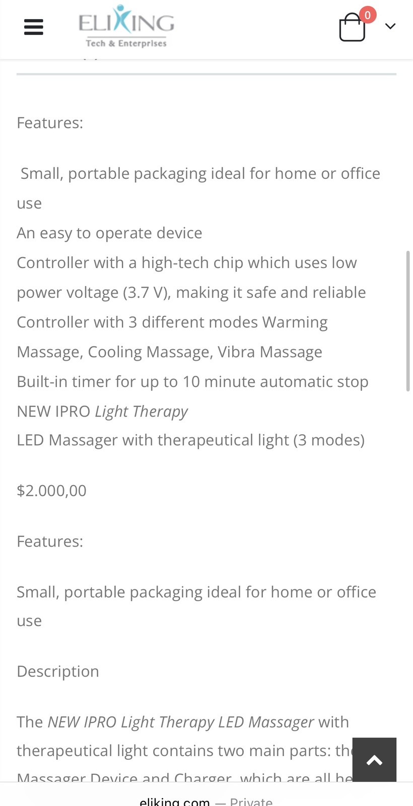 Missing USB Charger Msrp 2000$ EliKing Ipro Light Therapy Compare Zero Gravity