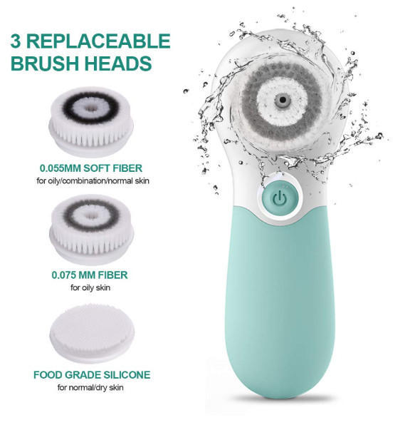 Electric Facial Cleansing Brush 3 Heads Silicone Face Scrubber Deep Clean…