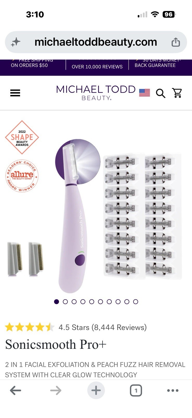 Michael Todd Beauty SonicSmooth Pro+ Facial Toning Device Lavender, 3 Speed