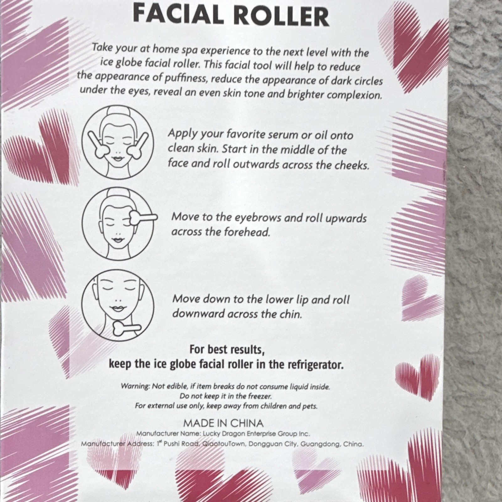 Ice Globe Facial Roller Set of 2 Pink Glass Cooling for Puffiness & Dark Circles