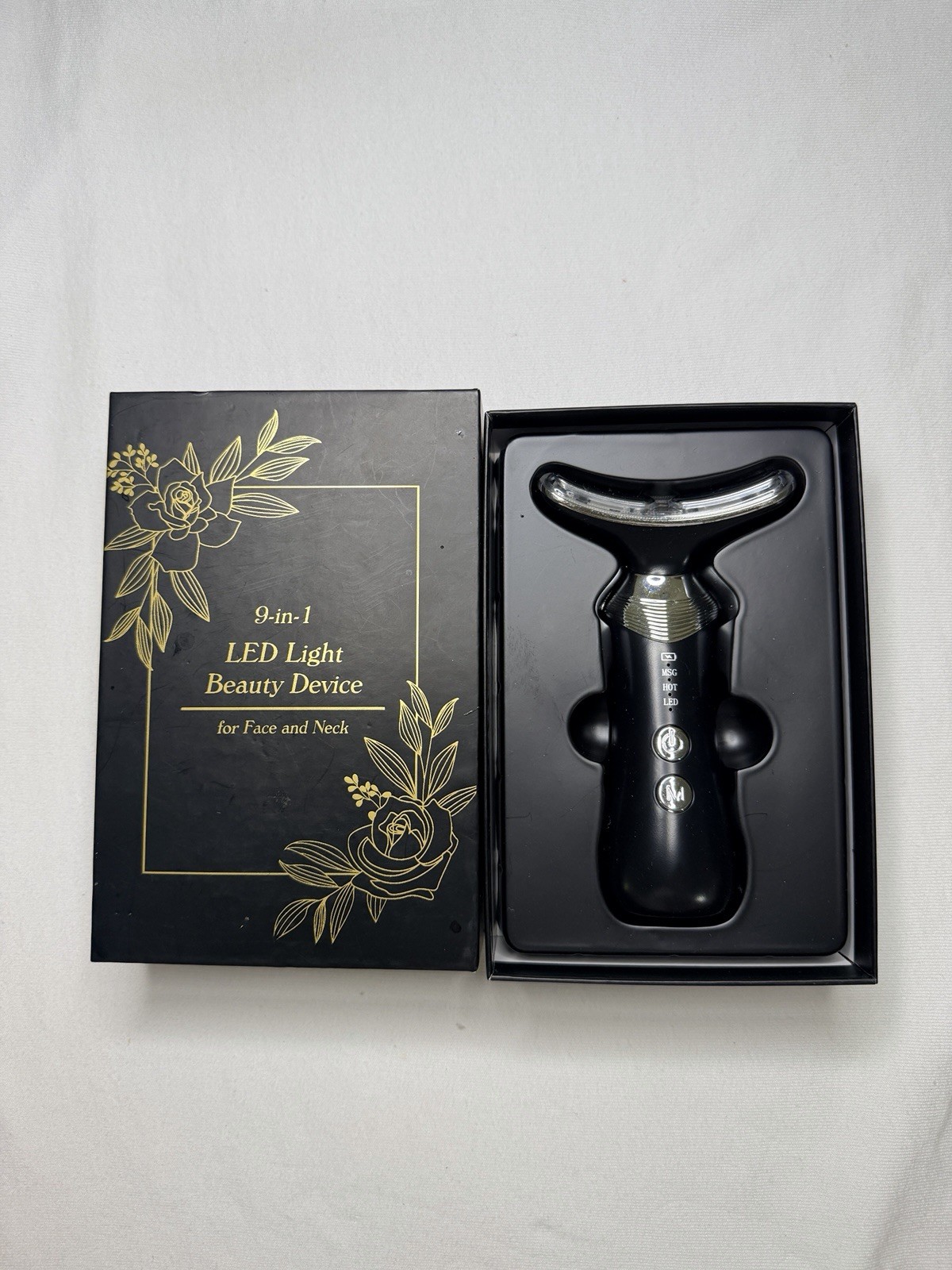 9-in-1 LED Light Facial Massager Beauty Device for Face & Neck, Black