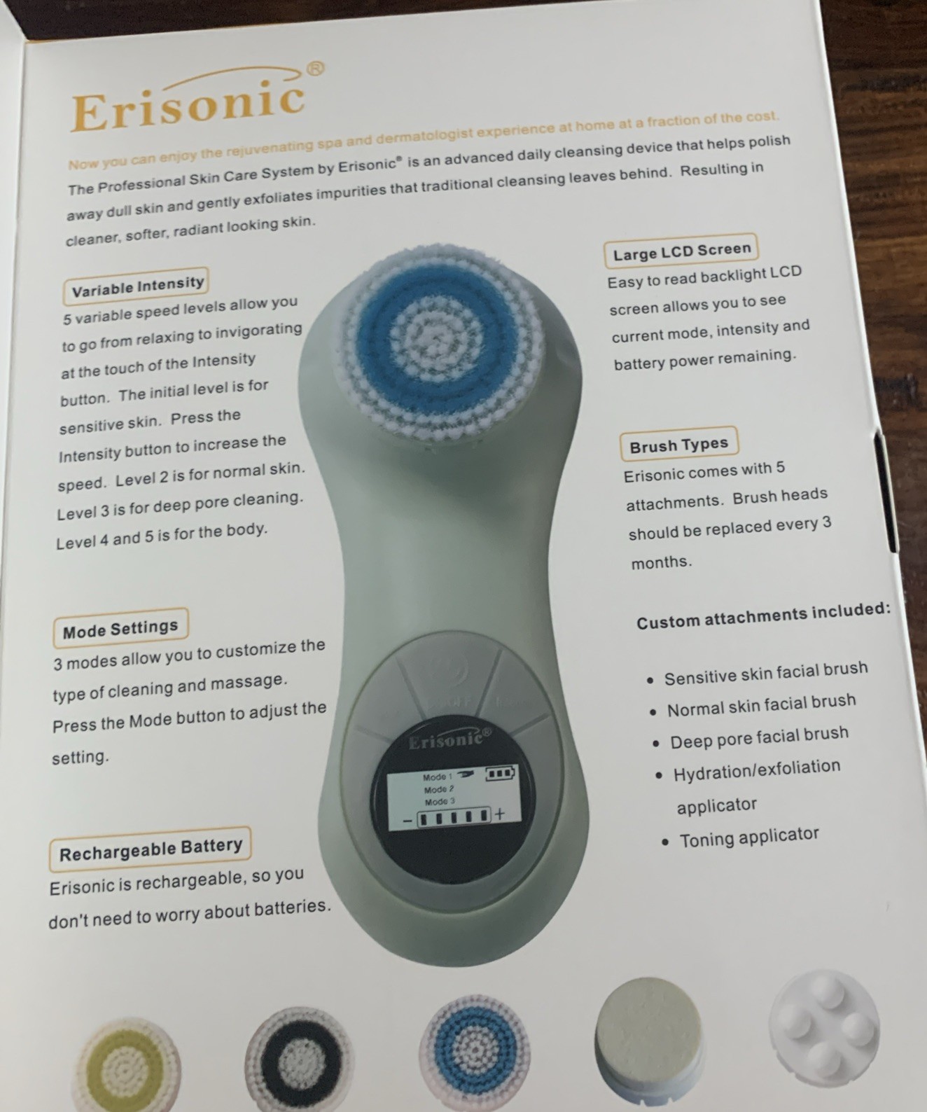 Erisonic Face Body Exfoliator Massager Rechargeable Multi-function Brush purple