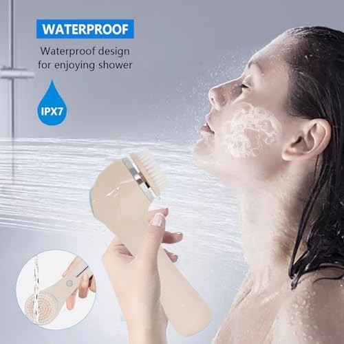 Facial Cleansing Brush 2 in 1 Waterproof IPX7 with 4 Brush Heads Rechargeable