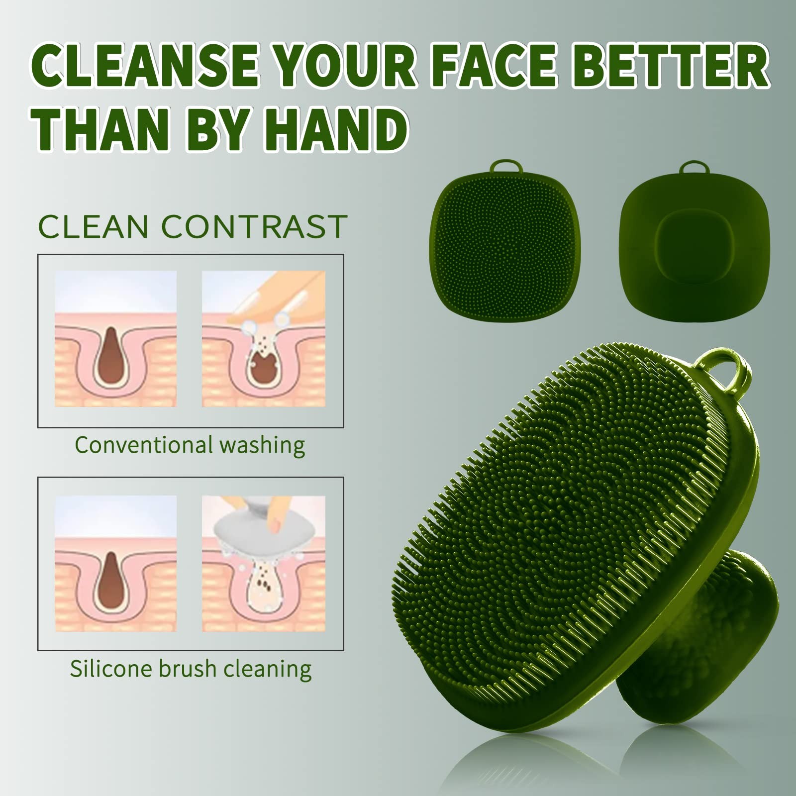 Silicone Face Scrubber for Men Facial Cleansing Brush B, Green