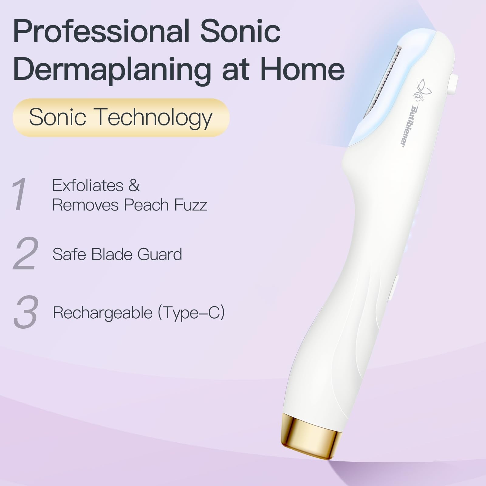 Sonic Dermaplane Tool for Women – Face Shaver & Peach Fuzz Remover + 12 Blades