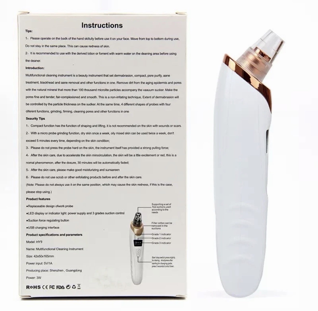 Electric Facial Brush Rechargeable LED Display 3 Speeds Replaceable Probe