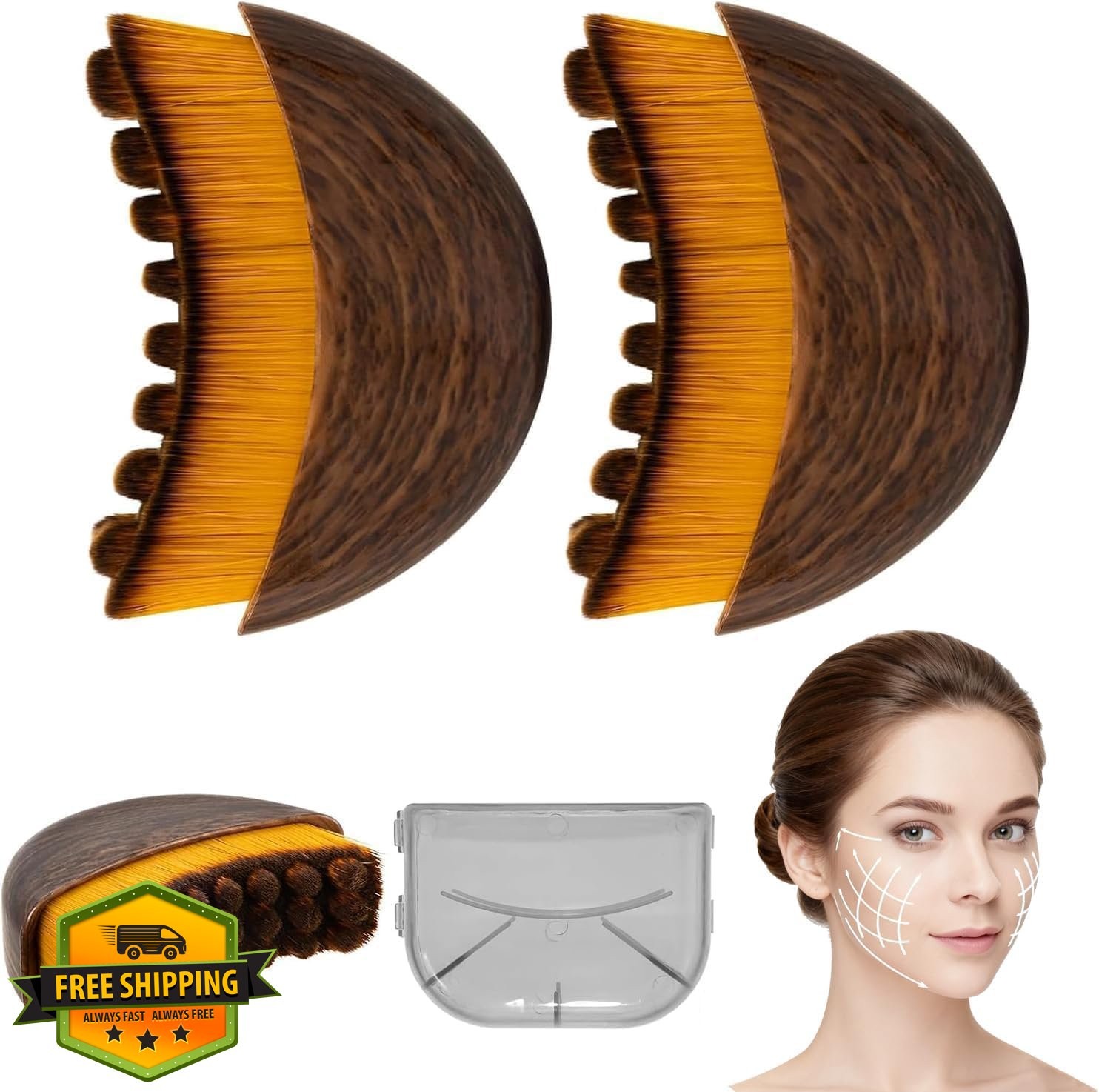 Lymphatic Contour Face Brush Dry Brushing Massager Jawline Sculpting 2 Pcs